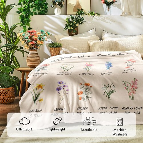 Jameswish Christian Gifts for Women Religious Flowers Blanket Floral Throw Blanket Birthday Gifts for Women Inspirational Gifts Blanket for Girls, Friend, Mom 50" x 60"