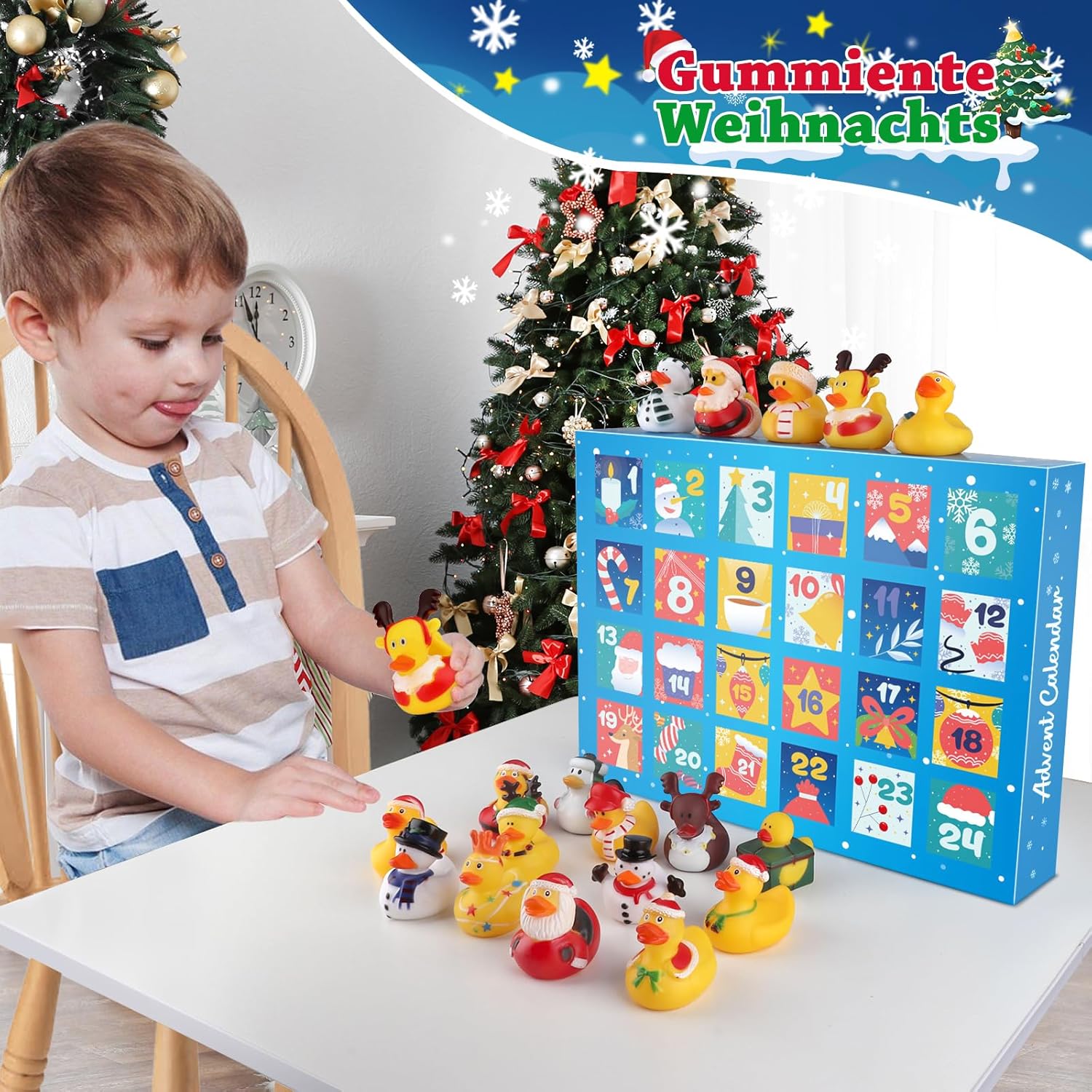 Rubber Duck Advent Calendar - 24 Days Countdown for Kids | Fun Christmas Bath Toys & Party Favors