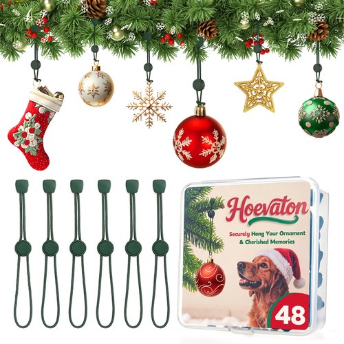 48 PCS Adjustable Christmas Ornament Hooks, Hoevaton Non-Slip Hanger Hooks for Hanging Small & Large Heavy Ornaments, Xmas Ornament Hanging Hooks for Holiday Tree Decorations (Green, 48 Count)