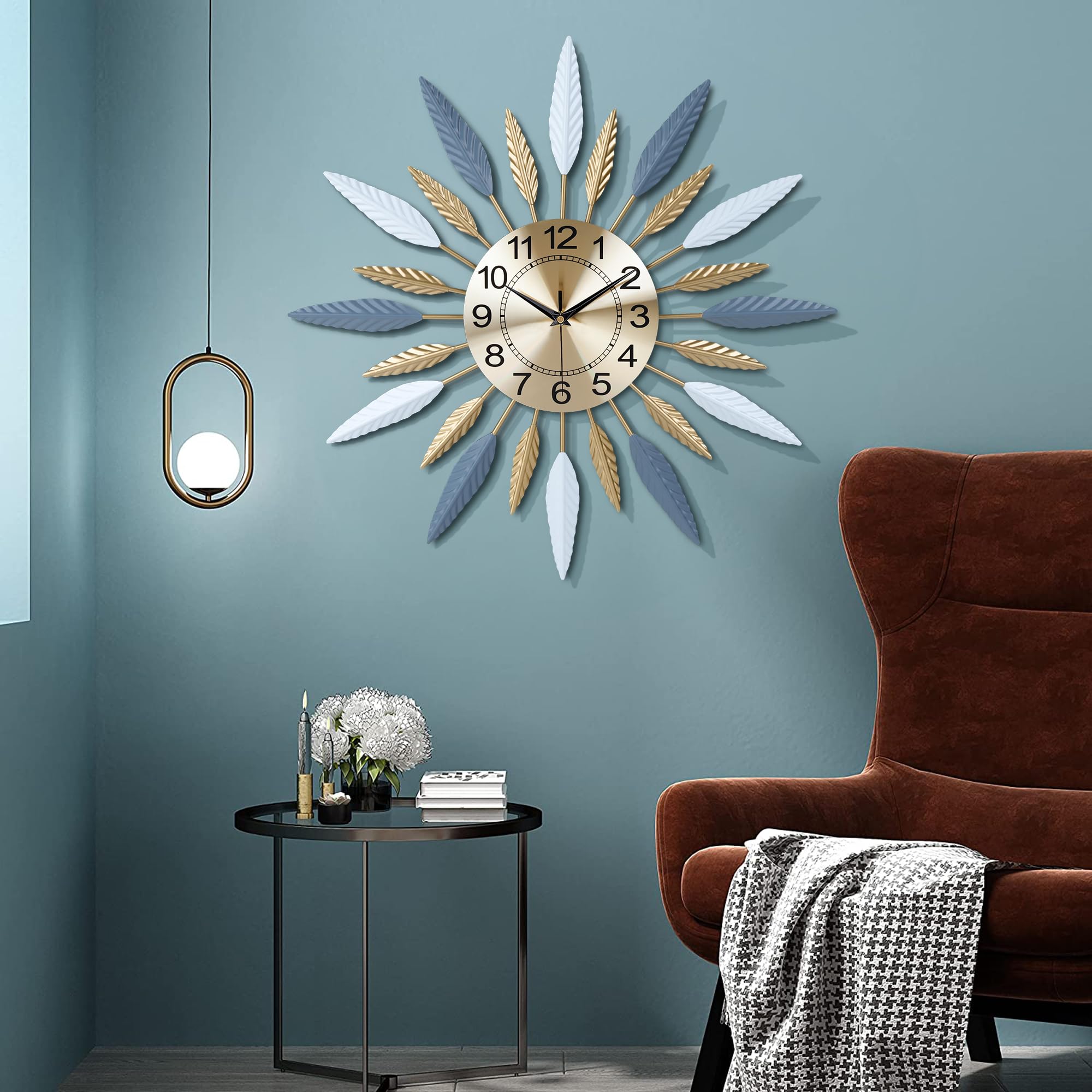 Lafocuse 23 Inch Silent Large Wall Clock for Living Room Décor, Decorative Mid Century Wall Clock, Sunburst Starburst Wall Clocks Battery Operated, Modern Art Deco