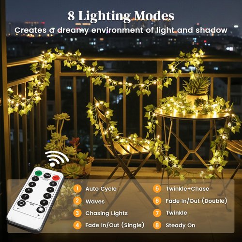 DomeStar Vines with Light for Bedroom, 40Ft 120 LED Fairy Lights with Vines, Curtain String Lights with Remote for Dorm, Wedding, Party, Wall, Indoor, Outdoor Holiday Home Decor