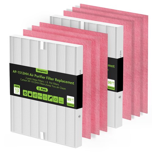 AP-1512HH & 200M Pet Filter Set for Coway Airmega AP-1512HH and Airmega 200M Air Purifi-er, 6 Pet Deodorization Filters and 2 True HEPA Filter, 8 Pack, Compared to Part #3304899
