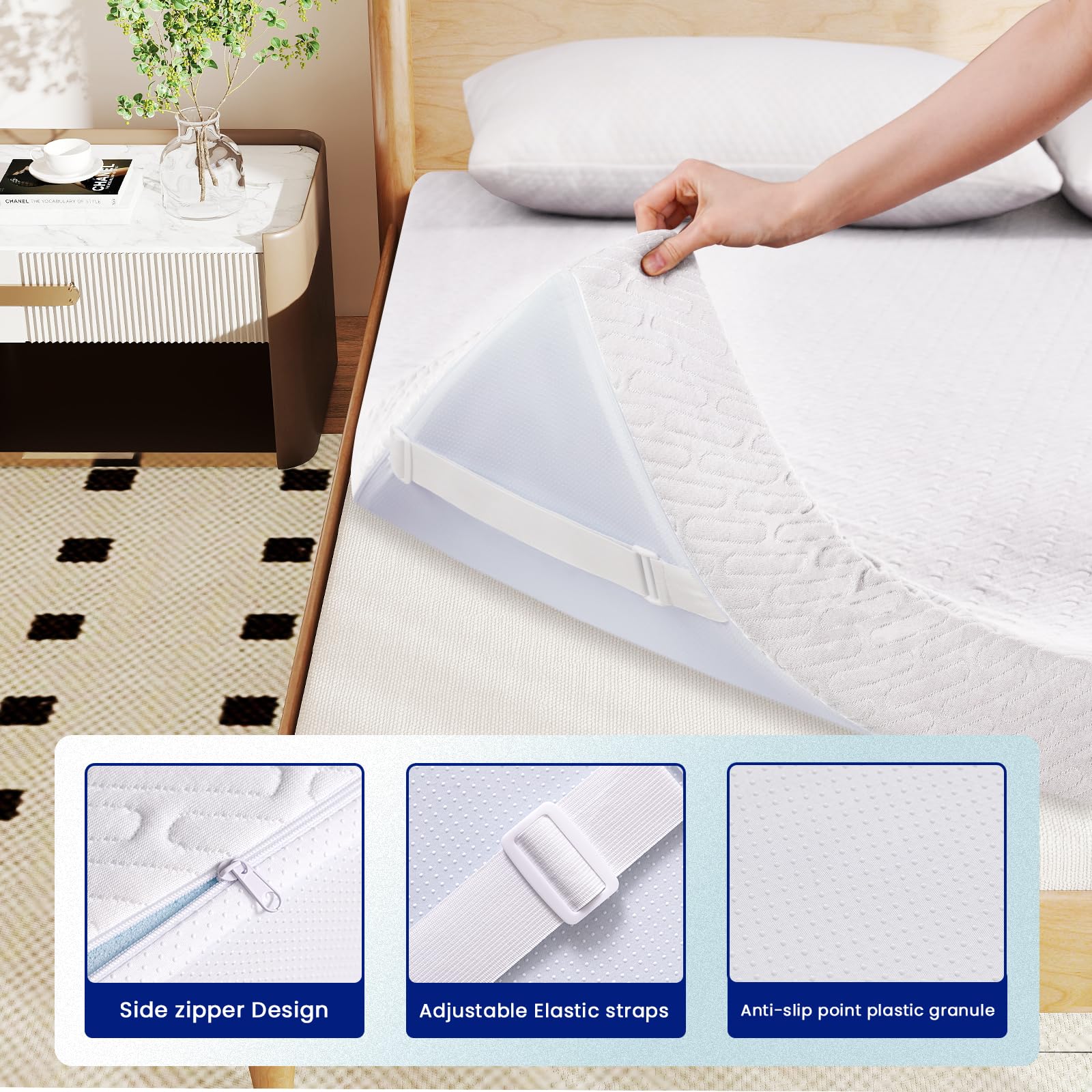VALUXE King Size 3 Inch Mattress Topper Cover with Zipper Closure - Breathable Protector for 3" Memory Foam or Latex Mattress Topper (Cover Only)