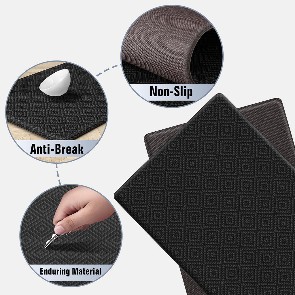 Mattitude Kitchen Mat 2PCS Kitchen Rugs Cushioned Anti-Fatigue Rug Waterproof Standing Desk Mat Kitchen Mats for Floor Kitchen Rug Set for Kitchen, Sink, Office 17.3"×30"+17.3"×59"-0.47inch Black