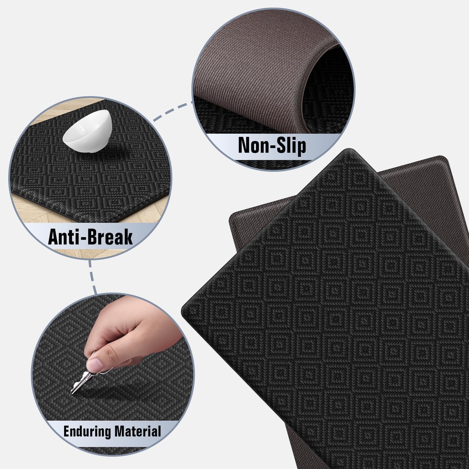 Mattitude Kitchen Mat 2PCS Kitchen Rugs Cushioned Anti-Fatigue Rug Waterproof Standing Desk Mat Kitchen Mats for Floor Kitchen Rug Set for Kitchen, Sink, Office 17.3"×30"+17.3"×59"-0.47inch Black