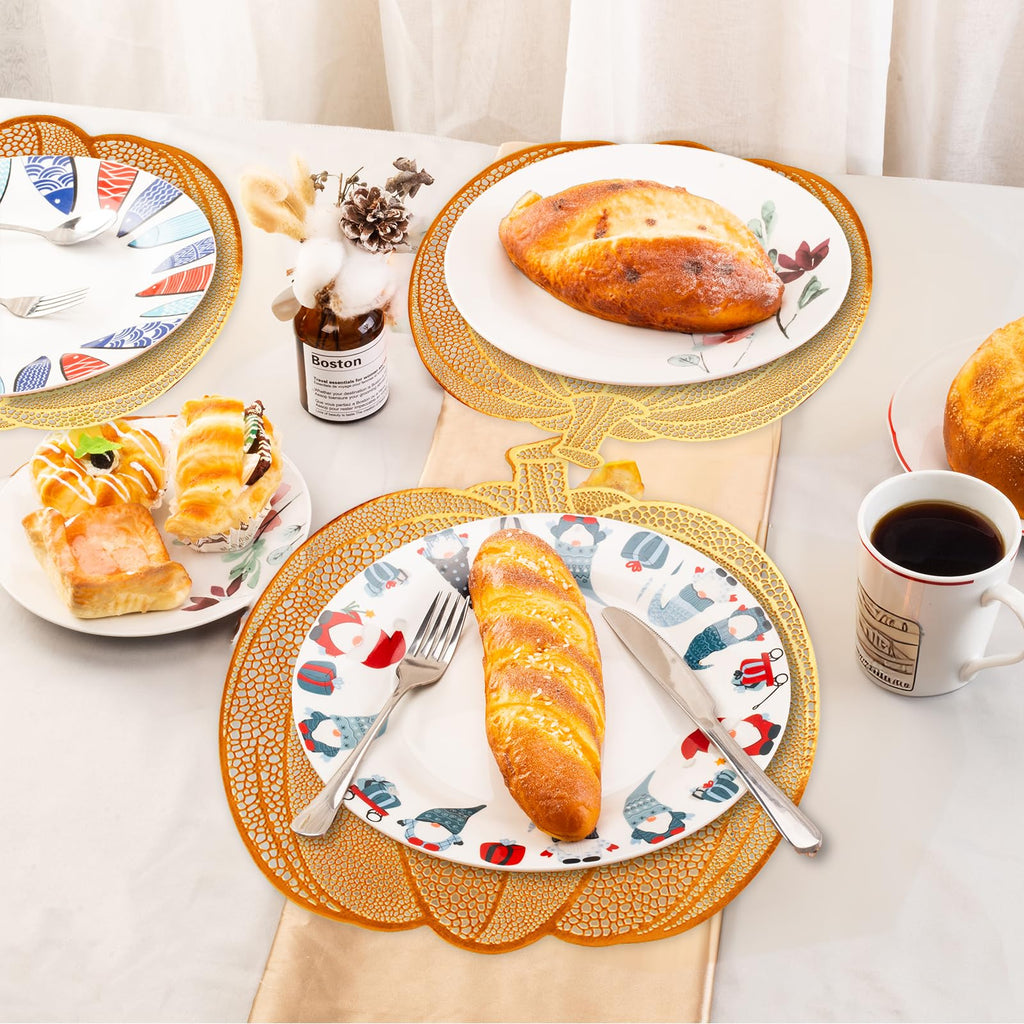 Pumpkin Placemats Set of 6,Orange Harvest Placemats Fall Thanksgiving Placemats Table Mats for Thanksgiving,Halloween and Party Table Decorations 15X15inch