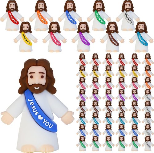 Bamamon Mini Jesus Figurines - 50 Pcs Bulk Easter Toys for Sunday School & Baptism Gifts