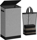 SOLEDI Laundry Hamper - 100L Collapsible Clothes Basket with Lid & Removable Bag | Grey