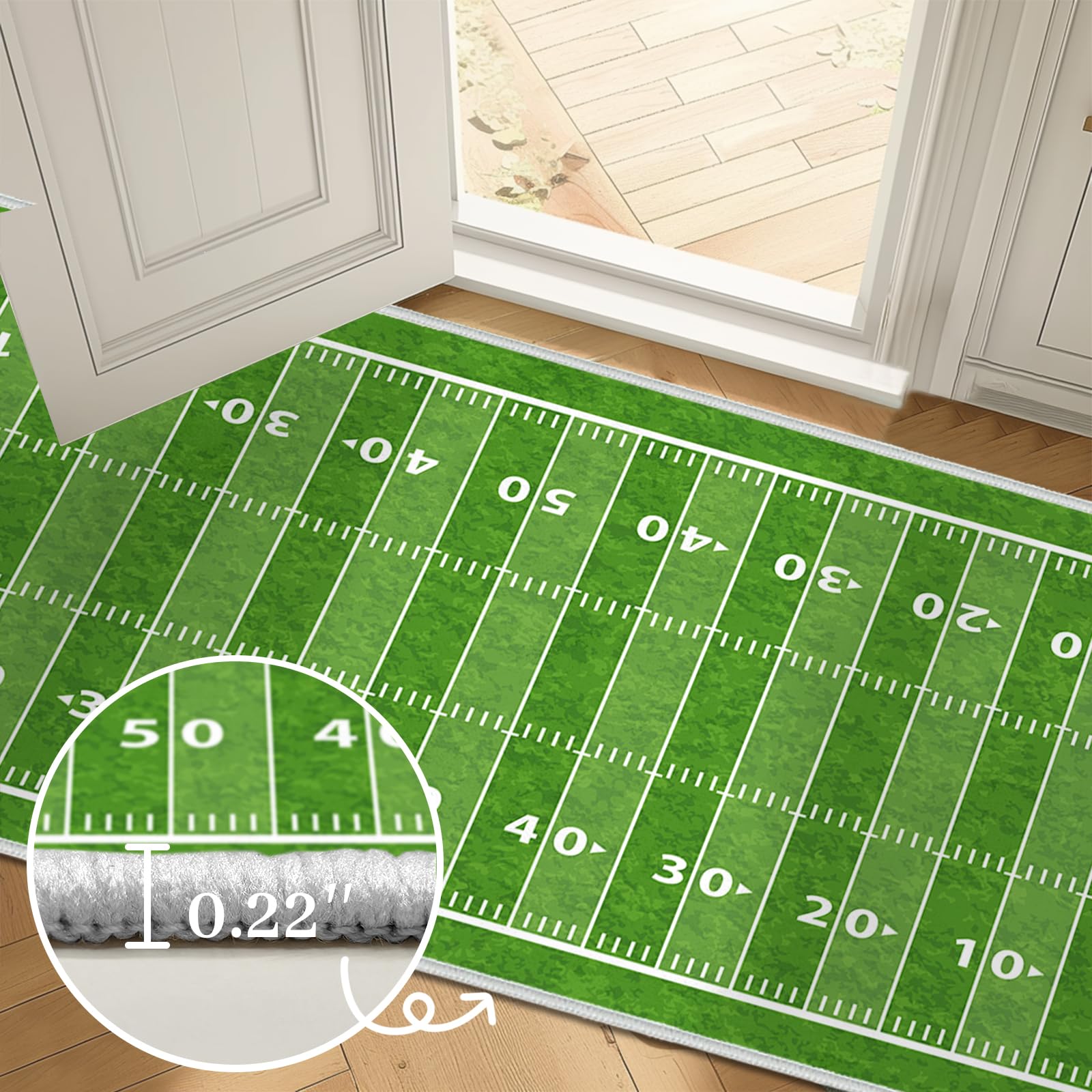 Green Area Rug 4x6,Football Field American Sports Green Lawn Sport Game Team Competition,Ultra-Thin Washable Throw Carpet Indoor Non Slip Accent Floor Carpets for Bedroom,Living Room,Dining Room