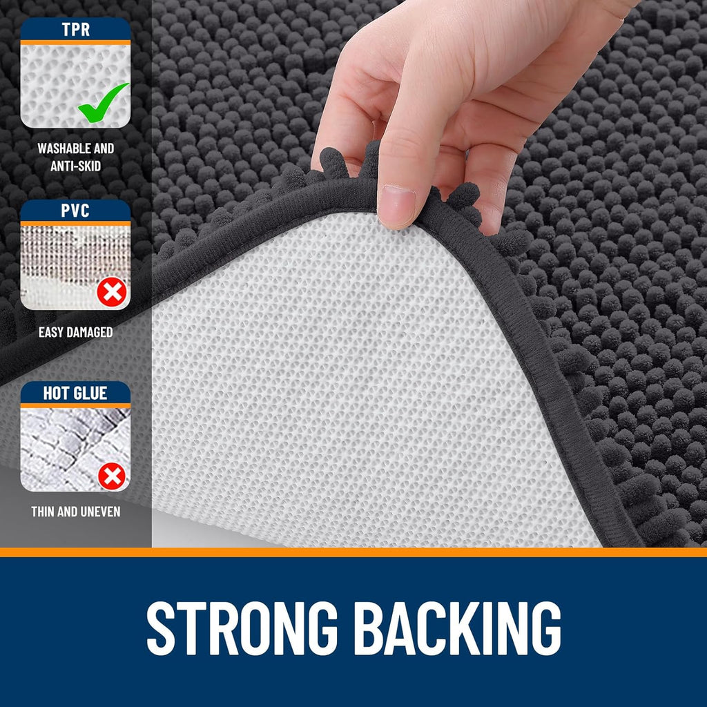 OLANLY Bathroom Rugs - Extra Soft Chenille Bath Mats with Rubber Backing | 44x24, Quick Dry, Dark Grey