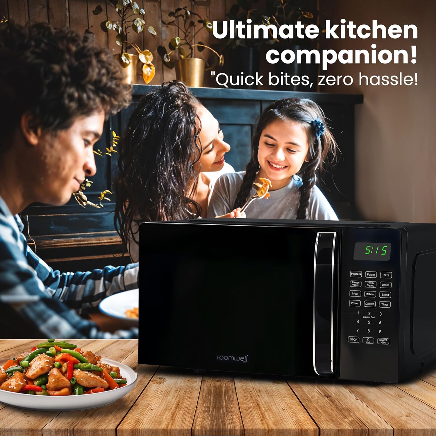 Skiennix 0.7 Cu Ft Microwave - Compact Black Mini Oven with Digital Display & Auto Defrost Function