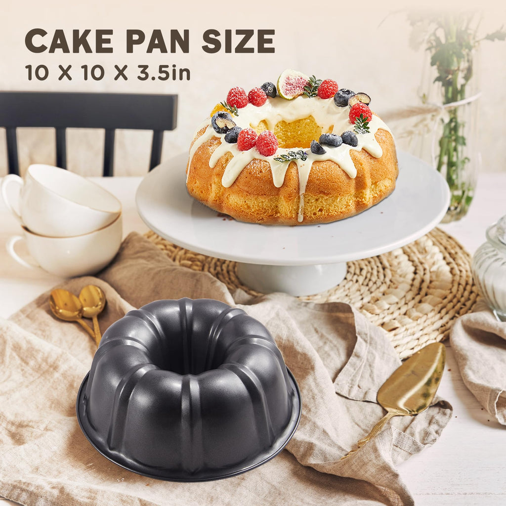 KITESSENSU 9 inch Non-Stick Cake Pans, 12 Cups Premium Fluted Pans for baking, Heavy Duty Carbon Steel Tube Baking Mold, Gray