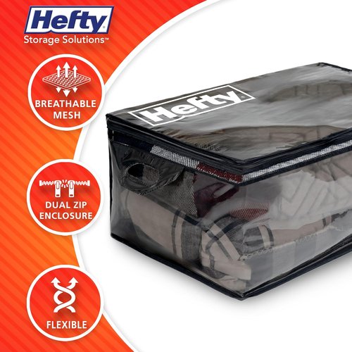 Hefty Extra Large Storage Bags - Heavy Duty Water Resistant Moving Totes with Shoulder Straps | 2 Pack (Black)