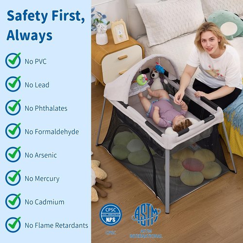 Portable Travel Crib for Baby & Toddler, Gentle Monster Lightweight 2 in 1 Baby Travel Pack and Play Bassinet with Mattress and Sunshade, Foldable Travel Crib Mini Playpen Playard for Indoor Outdoor