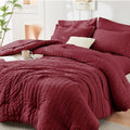 HYMOKEGE Burgundy Comforter Set - 7-Piece All-Season Luxury Bedding Set with Sheets & Pillowcases