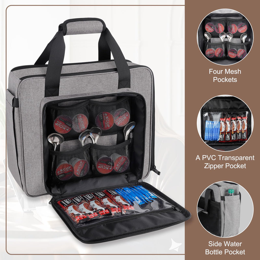 Anitor Portable Carrying Coffee Maker Travel Bag Match for Keurig K-Mini/K-Mini Plus/K-Express, Single Serve Coffee Machine Travel Bag with Padded Shoulder Straps Includes Multiple Storage Bags, Black