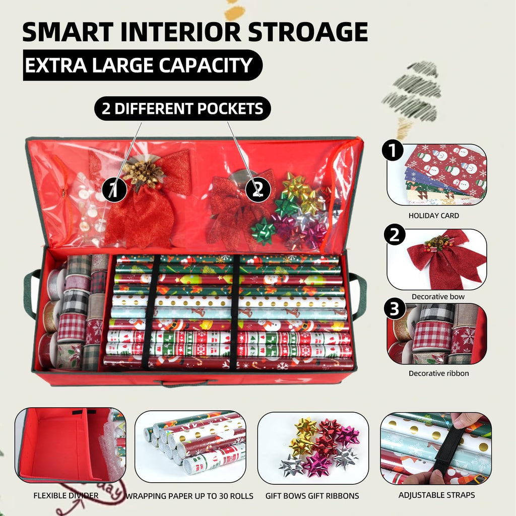 VoMii Gift Wrap Organizer - 40 Inch Storage Container for 24 Rolls of Wrapping Paper & Accessories