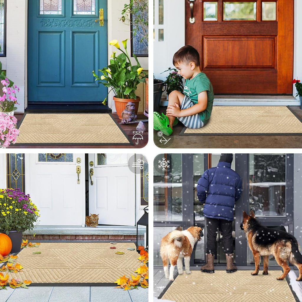 Smiry Heavy-Duty Natural Rubber Front Door Mat - Traps Dirt & Moisture | Irregular Triangle (29.5x17, Beige)