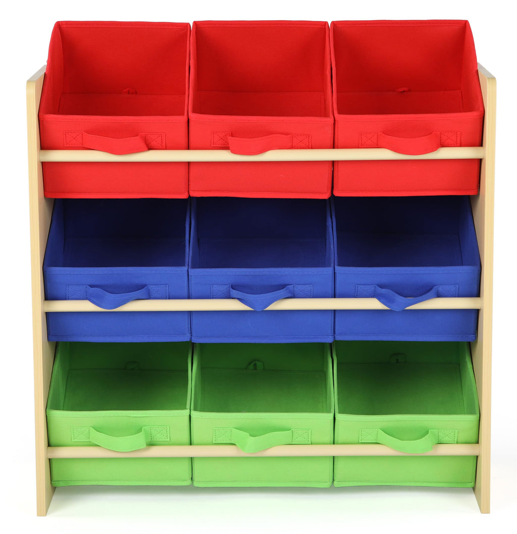 Humble Crew Toy Storage Organizer with 9 Removable Fabric Storage Bins for Kids Playroom, 3-Tier Toddler Toy Organization, Natural/Primary