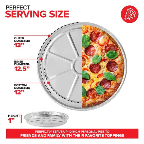 Stock Your Home 12 Inch Aluminum Pizza Pans Disposable (50 Pack) Round Foil Focaccia Pan for Individual Personal Pizzas, Giant Size Chocolate Chip Cookie Cake Tin, Large Serving Trays, Platter Tray