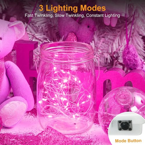 Btfarm Pink Fairy Lights - 7ft Battery Operated Twinkle String Lights | 20 LED Waterproof for Valentine's Day & Weddings