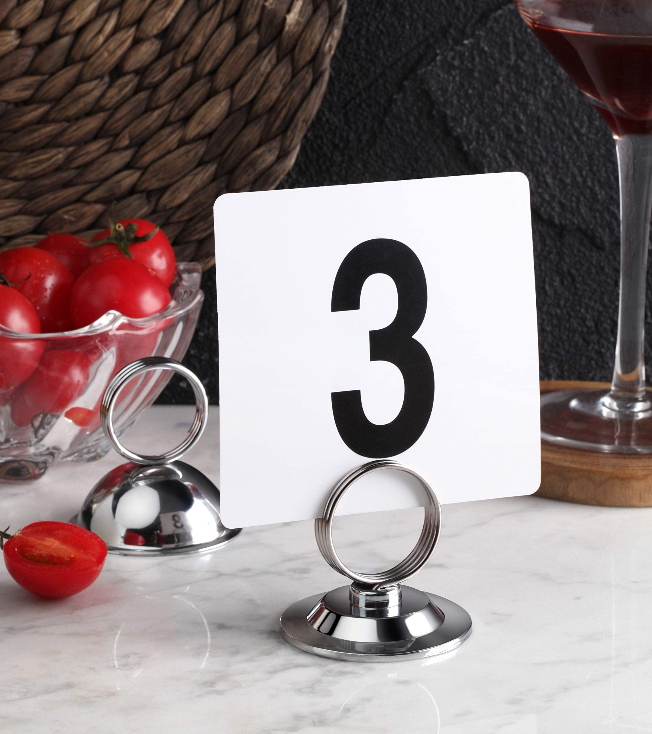 New Star Foodservice Ring-Clip Table Number Holder / Place Card Stand, 1.5 Inch, Silver, Metal, Set of 12