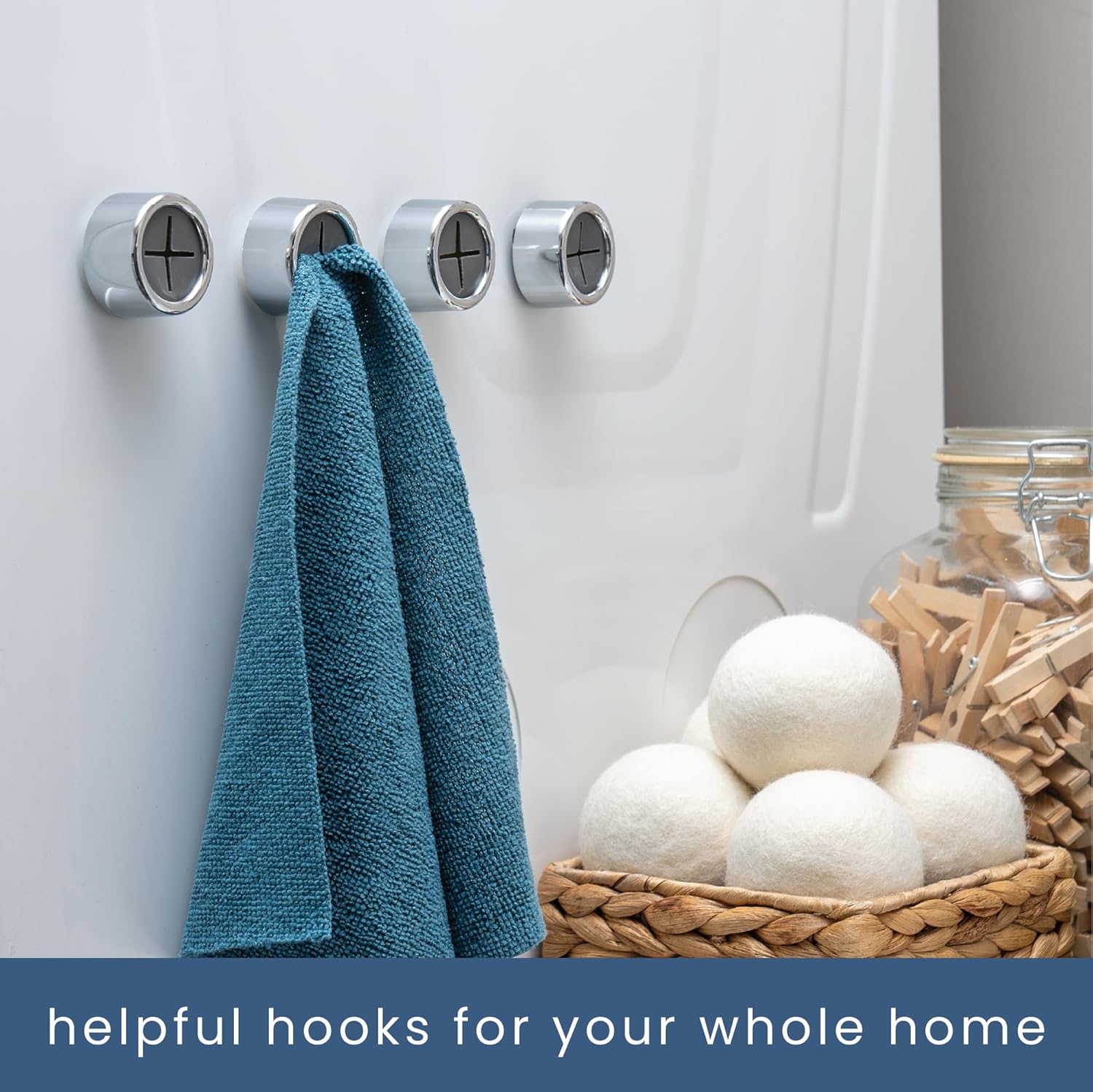 S&T INC. Round Adhesive Towel Hooks - Durable Grey Holders for Kitchen & Hand Towels | 4 Pack