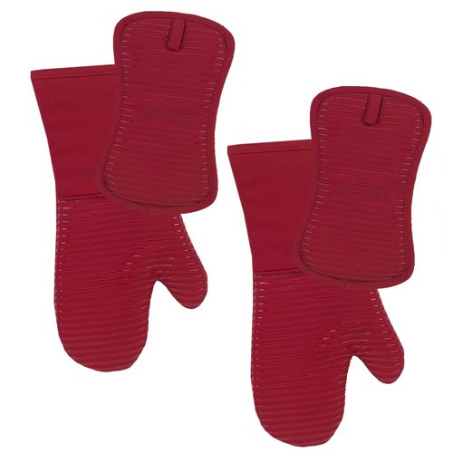 All-Clad Premium Silicone Oven Mitt: Heat Resistant to 500 Degrees - 100% Cotton & Silicone, 14"x7" Pot Holder for Kitchen and Barbeque, (1-Pack), Chili