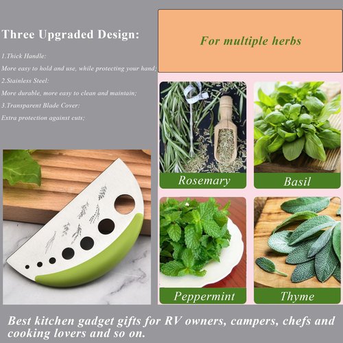 Herb Stripper and Herb Cutter 2 in 1,Herb Stripping Tool Herb Chopper Cilantro Chopper Best Kitchen Gadgets Presents for RV Owners Campers Chefs and Cooking Lovers,1PCS,Green,Stainless Steel,LXLVOUEG