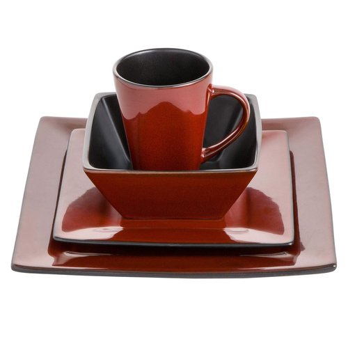 Gibson Elite Kiesling 16 Piece Dinnerware Set, Red