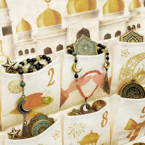 AhfuLife Ramadan Advent Calendar Decorations for Filling, Reusable Fabric Hanging 2026 Ramadan Mubarak Countdown Calendar with 30 Pockets for Eid Mubarak Party Ramadan Gift Home Wall Door