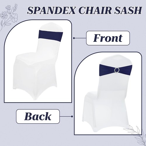 MDS Spandex Chair Sashes - 250 Pack of Elastic Stretch Bands with Slider Bow for Wedding Decor | Navy Blue