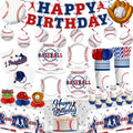 Xynic 202Pcs Baseball Birthday Decorations Tableware Set Serve 25 Guests, Baseball Party Decorations Include Banner, Plates, Tablecloth, Cake Topper, Cups, Cupcake Topper for Baseball Birthday Party