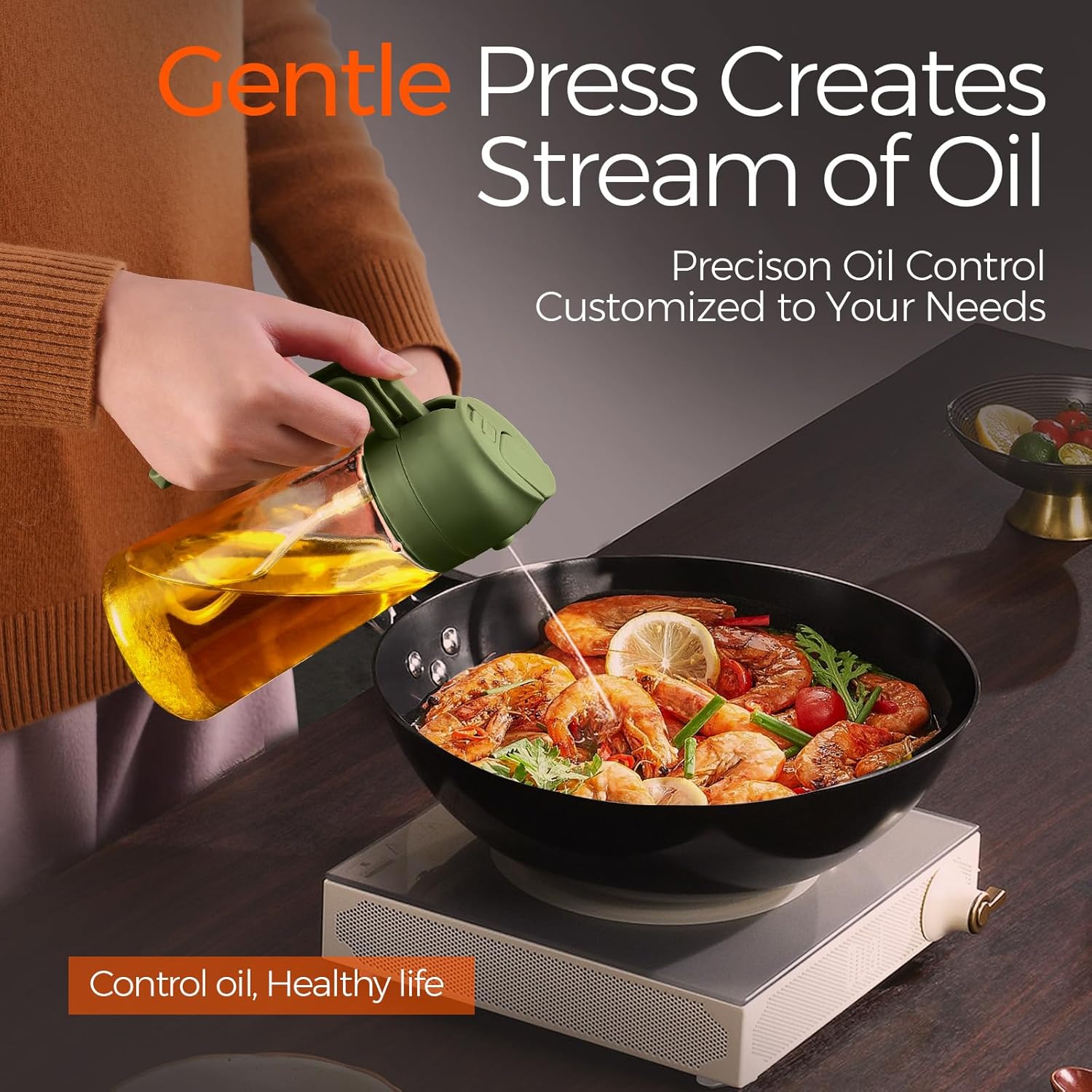 YARRAMATE Glass Olive Oil Sprayer - 16oz Food Grade Premium Spray Bottle with Portion Control | Olive Green