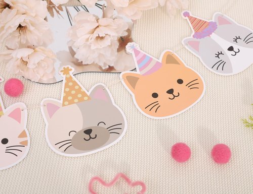 Cat Birthday Party Garland - Kitty Cat Party Decoration, Kitten Party Decor, Kids Bedroom Decorations, Pet Party Garland