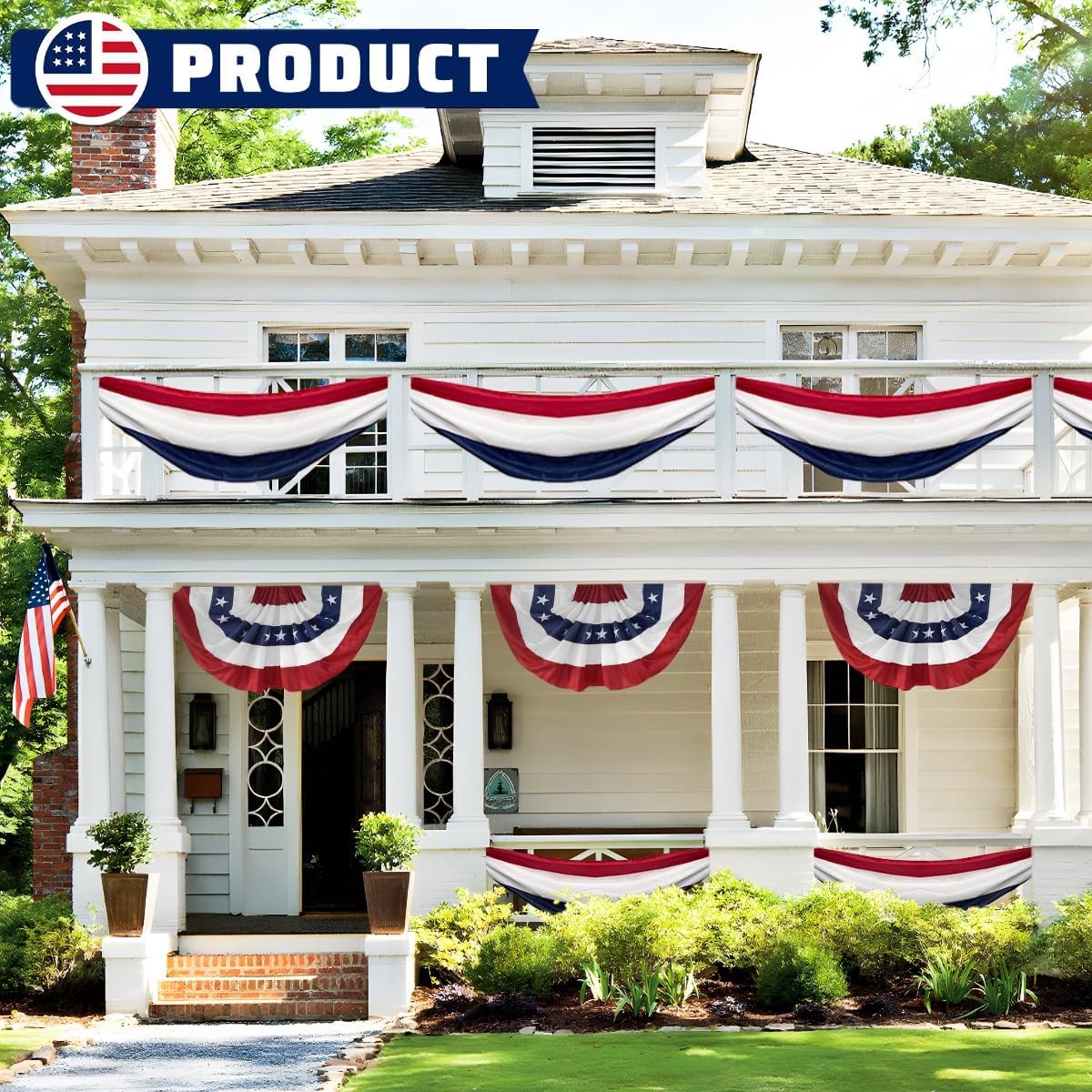 Patriotic US Flag Bunting by [Brand Name] - 2x20 Ft Red, White & Blue Stripe Banner for 4th of July & Veterans Day