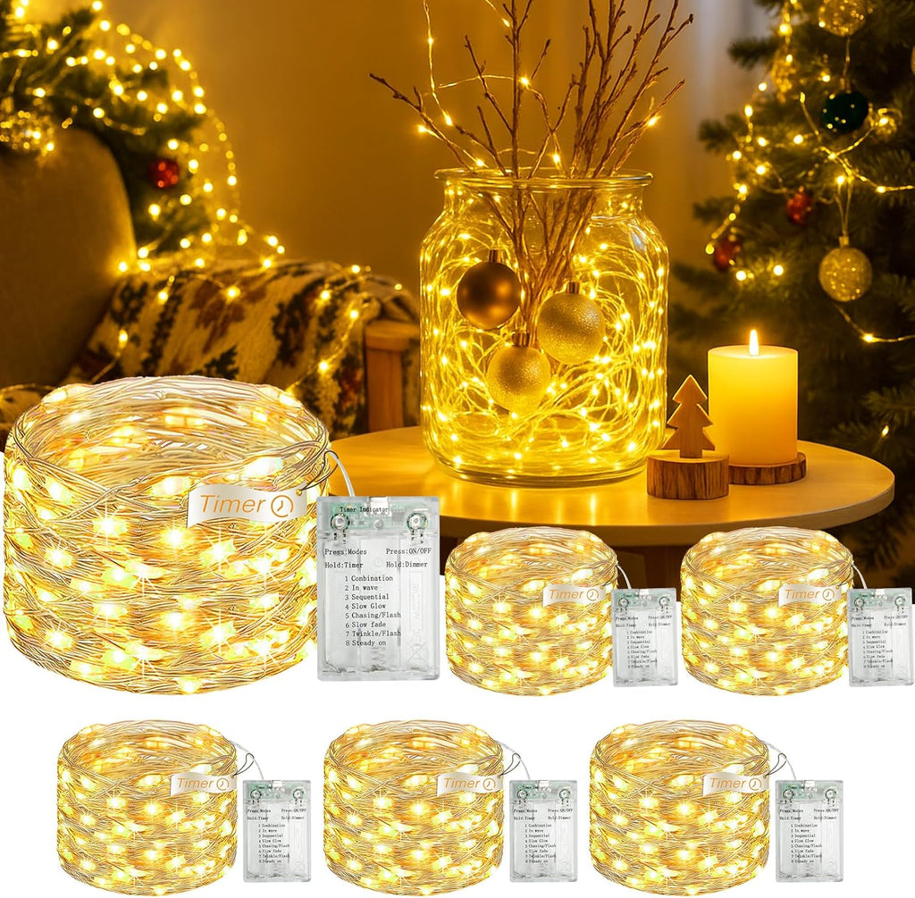 Skiennix 50 LED Fairy Lights - 16FT Battery Operated String Lights with Timer & 8 Modes | Warm White