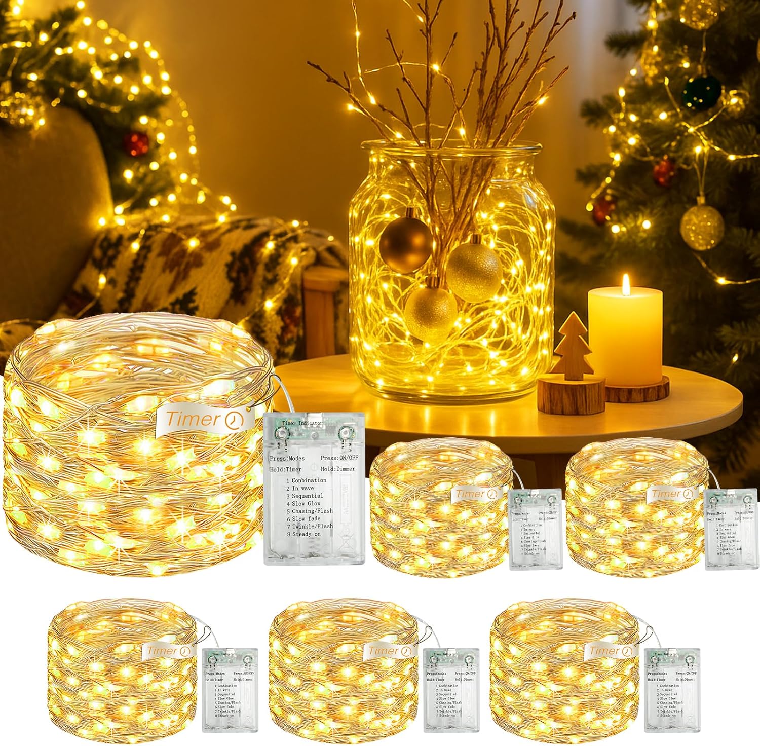 Skiennix 50 LED Fairy Lights - 16FT Battery Operated String Lights with Timer & 8 Modes | Warm White