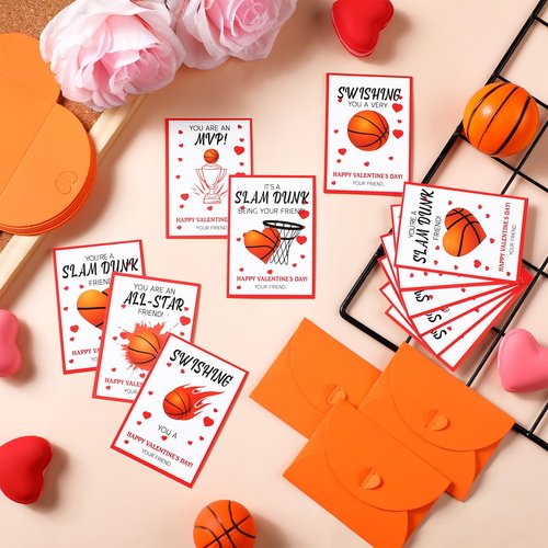 Chivertion 24 Pack Basketball Valentines Cards for School Kids Bulk Happy Valentine's Day Party Favors Card with Envelopes Classroom Exchange for Boys Girls Basketball Gifts