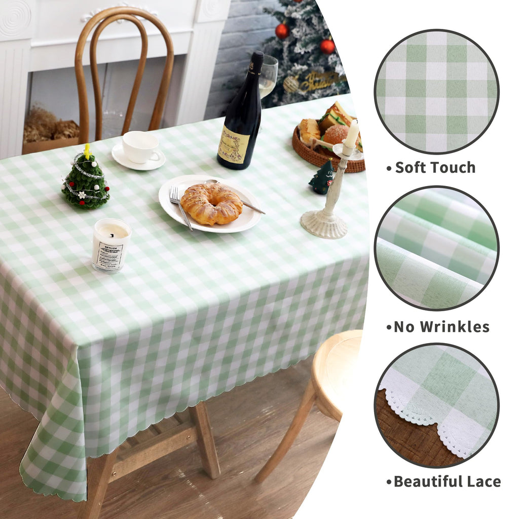CSFL Checkered Tablecloth Rectangle, Buffalo Plaid Table Cloth Waterproof Gingham Tablecloths, Washable Durable Table Cover for Dining Outdoor Picnic and Party, 87"x 55", Light Green and White