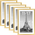 Upsimples 11x17 Picture Frame Set of 5 - Display 9x15 with Mat or 11x17 Without | Elegant Gold Design