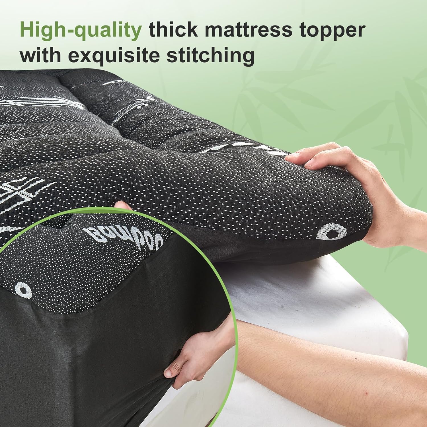 Skiennix Queen Size Mattress Topper - Soft Bamboo Viscose Pillow Top for Back Pain Relief | Cooling Dark Grey with Deep Pocket (8-21 Inch)