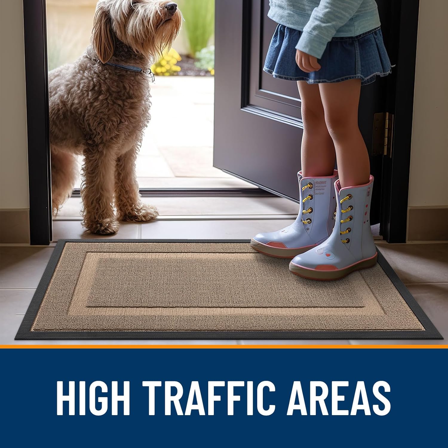 OLANLY Indoor Outdoor Front Door Mat - Waterproof All-Season Doormat, Sturdy Natural Rubber, 47x17 Mocha