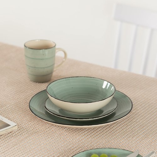 16 PC Spin Wash Dinnerware Dish Set for 4 Person | Mugs, Salad and Dinner Plates and Bowls Sets, Stylish Dishes with Highly Chip and Crack Resistant, Dishwasher and Microwave Safe, Green. QI004502.GN
