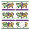 KOPOOEOE 6 Set Carnival Mardi Placemats, 11x16 Inch Fleur de Lis Heart Bead Plastic Placemats Spring Holiday New Orleans Cocktail Table Mats for Carnival Masquerade Party Festival Decor