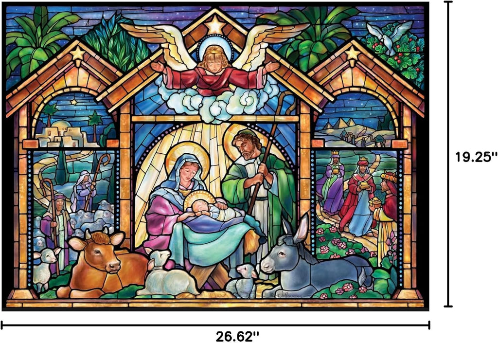 Vermont Christmas Company Advent Calendar Jigsaw Puzzle - Stained Glass Nativity Scene, 1000 Pieces