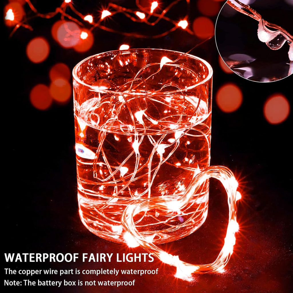 Skiennix 8-Pack Red Fairy Lights - 7Ft 20 LED Twinkle String Lights | Battery Operated & Waterproof for Parties, Holidays, and Decor