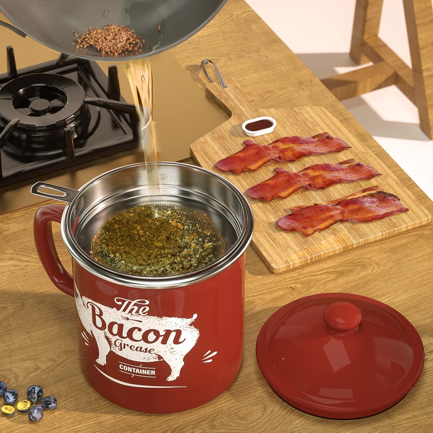 Skiennix Meat Chopper - Efficient Black Design with 46OZ Red Bacon Grease Container