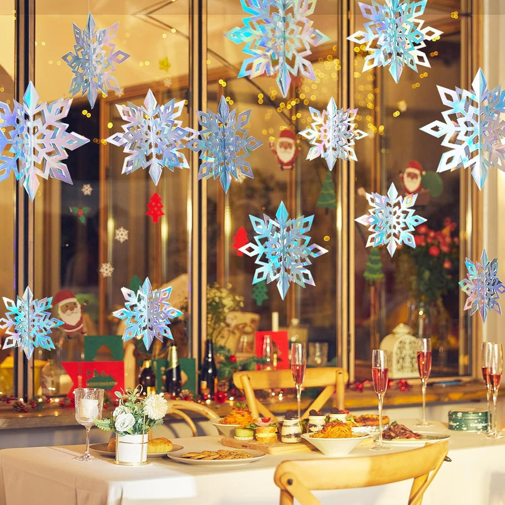 OuMuaMua Christmas Snowflake Decorations - 15pcs 3D Iridescent Laser Paper Snowflakes for Holiday Decor