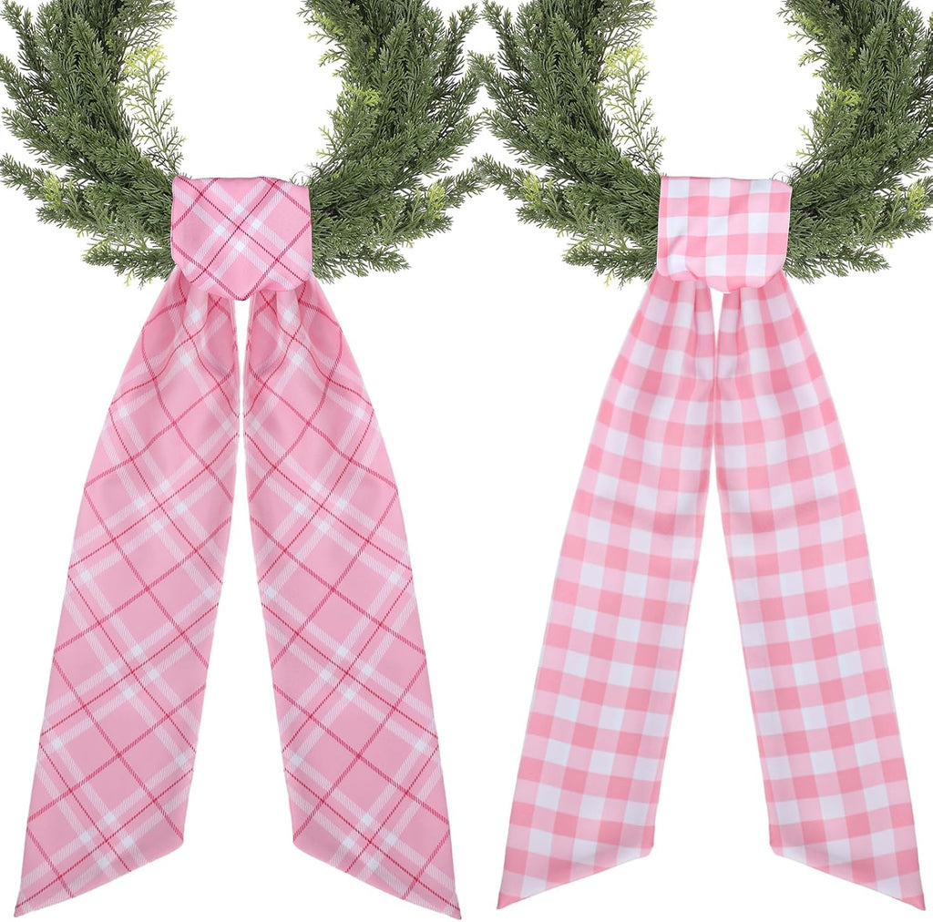 Pink Plaid Wreath Sash - 2 Pcs 60-Inch Buffalo Plaid Sashes for Valentine's Day & Wedding Decor